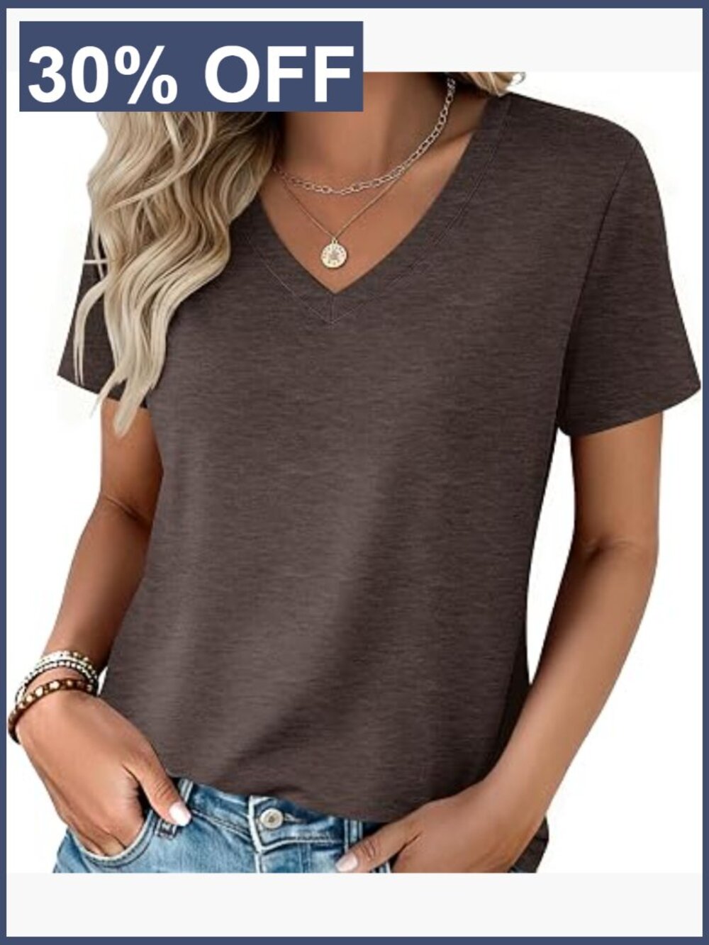 Women's V-Neck Short Sleeve T-Shirt Casual Business Basic Tee